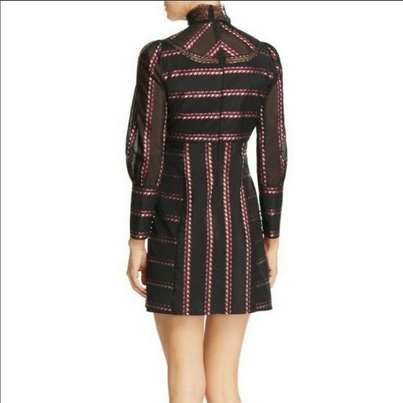 NWT Sandro Sibel Floral Jacquard Mini Dress Lace Mock Neck Metallic - Picture 2 of 5